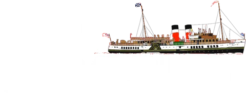 Paddle Steamer Waverley logo, with a drawing of the ship and the words The World’s Last Seagoing Paddle Steamer.